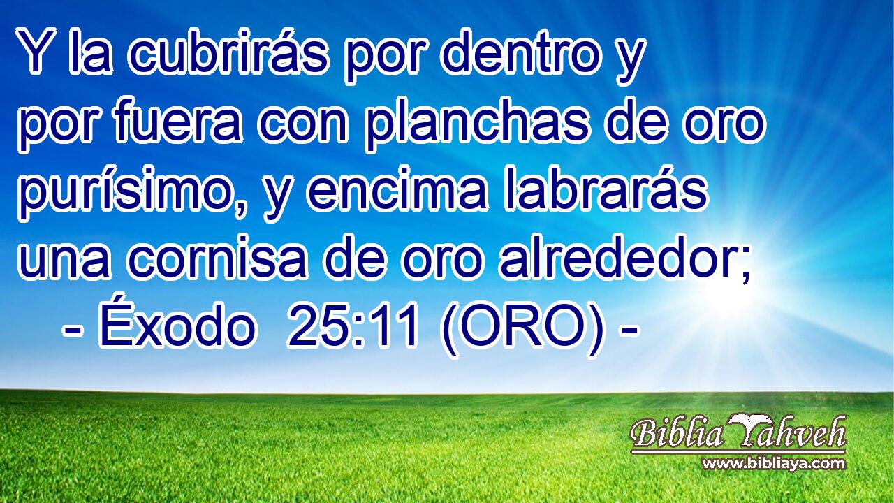  Y la cubrirás por dentro y por fuera con planchas de oro purísimo, y encima labrarás una cornisa de oro alrededor; 
