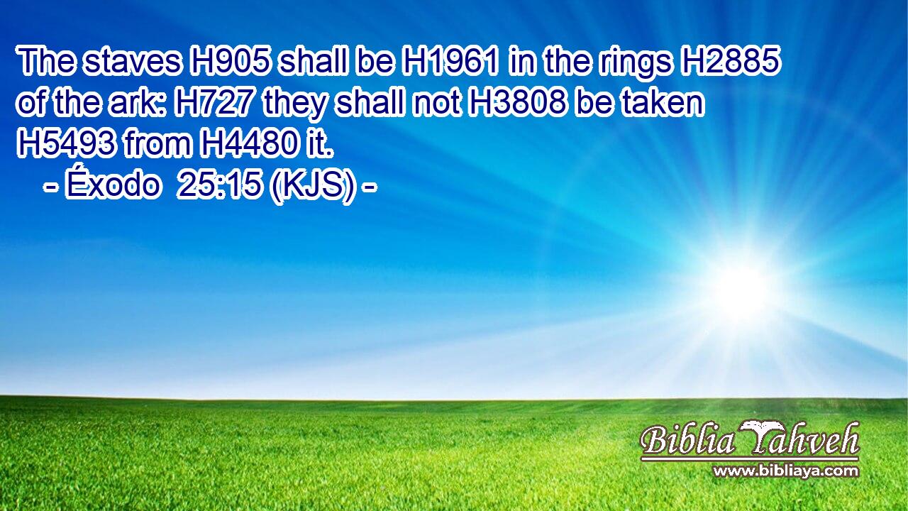 The staves H905 shall be H1961 in the rings H2885 of the ark: H727 they shall not H3808 be taken H5493 from H4480 it.
