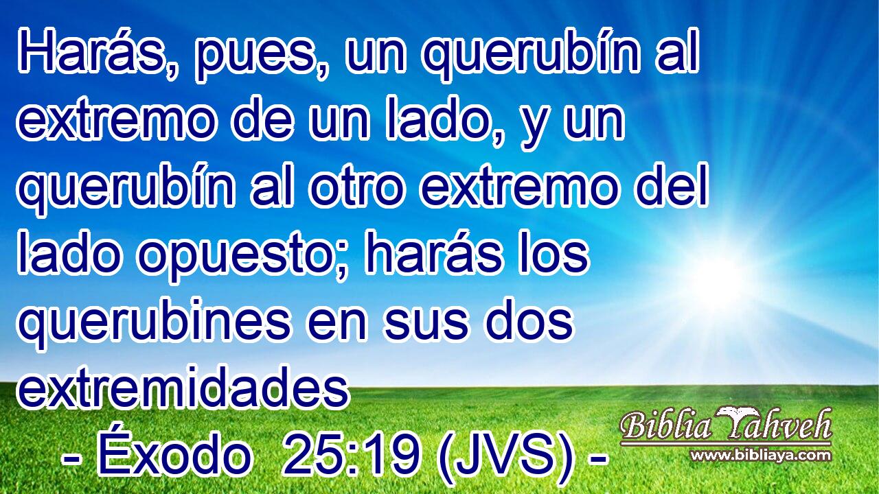 Harás, pues, un querubín al extremo de un lado, y un querubín al otro extremo del lado opuesto; harás los querubines en sus dos extremidades