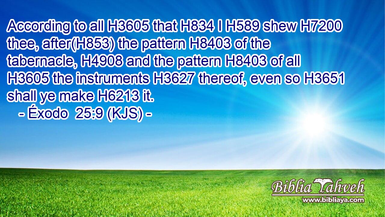 According to all H3605 that H834 I H589 shew H7200 thee, after(H853) the pattern H8403 of the tabernacle, H4908 and the pattern H8403 of all H3605 the instruments H3627 thereof, even so H3651 shall ye make H6213 it.