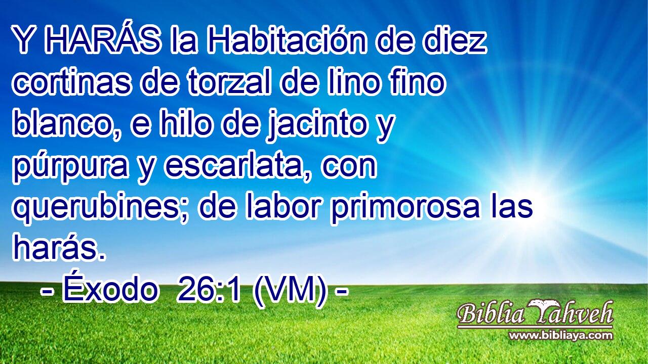  Y HARÁS la Habitación de diez cortinas de torzal de lino fino blanco, e hilo de jacinto y púrpura y escarlata, con querubines; de labor primorosa las harás. 