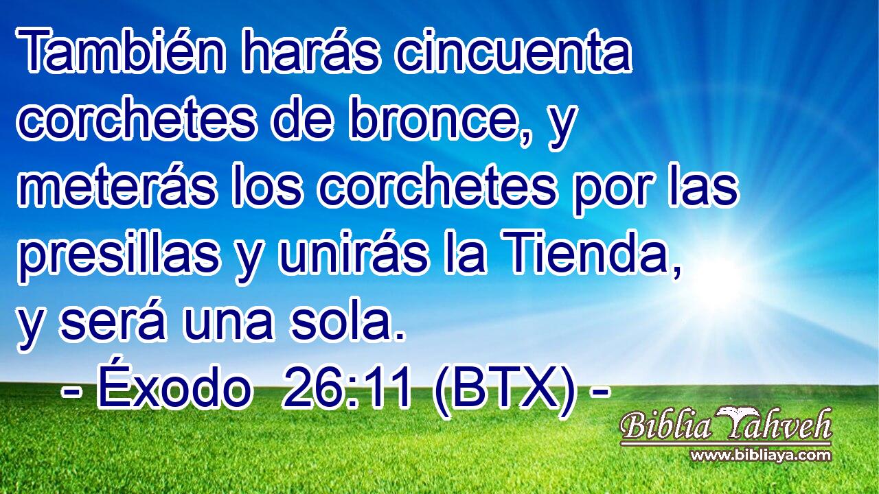 También harás cincuenta corchetes de bronce, y meterás los corchetes por las presillas y unirás la Tienda, y será una sola.