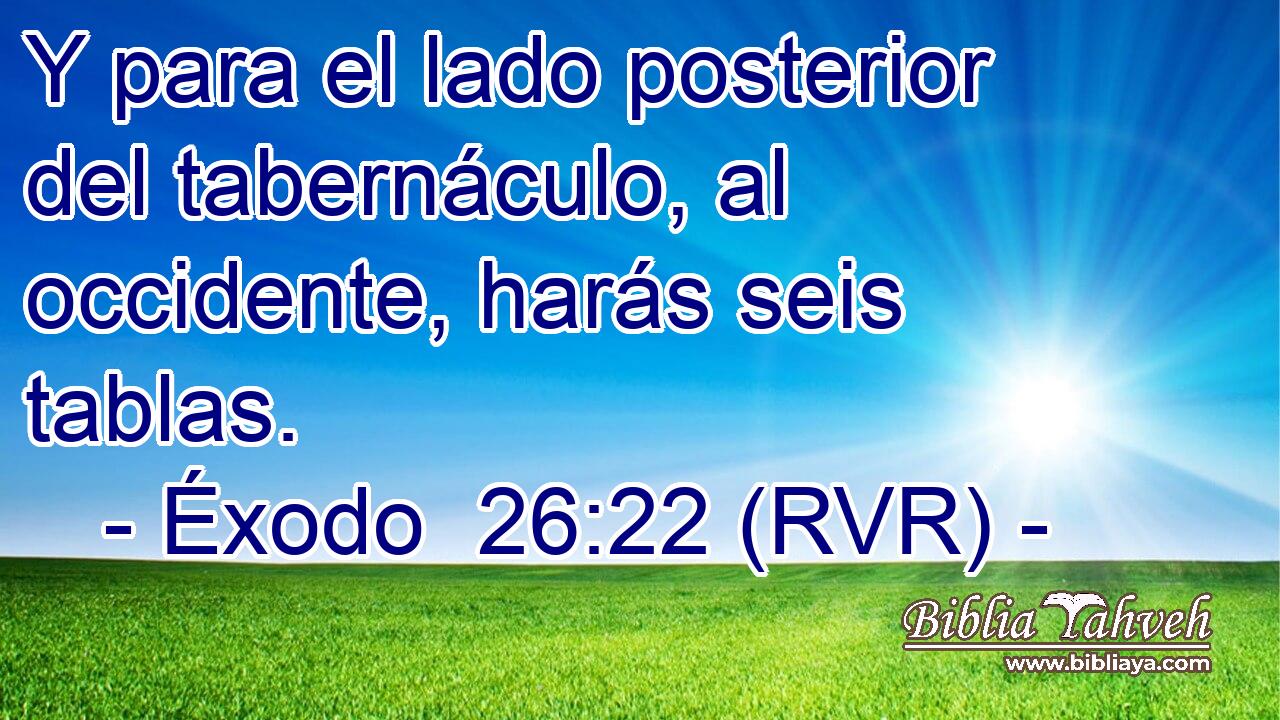 Y para el lado posterior del tabernáculo, al occidente, harás seis tablas.