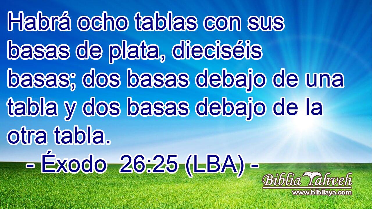 Habrá ocho tablas con sus basas de plata, dieciséis basas; dos basas debajo de una tabla y dos basas debajo de la otra tabla.