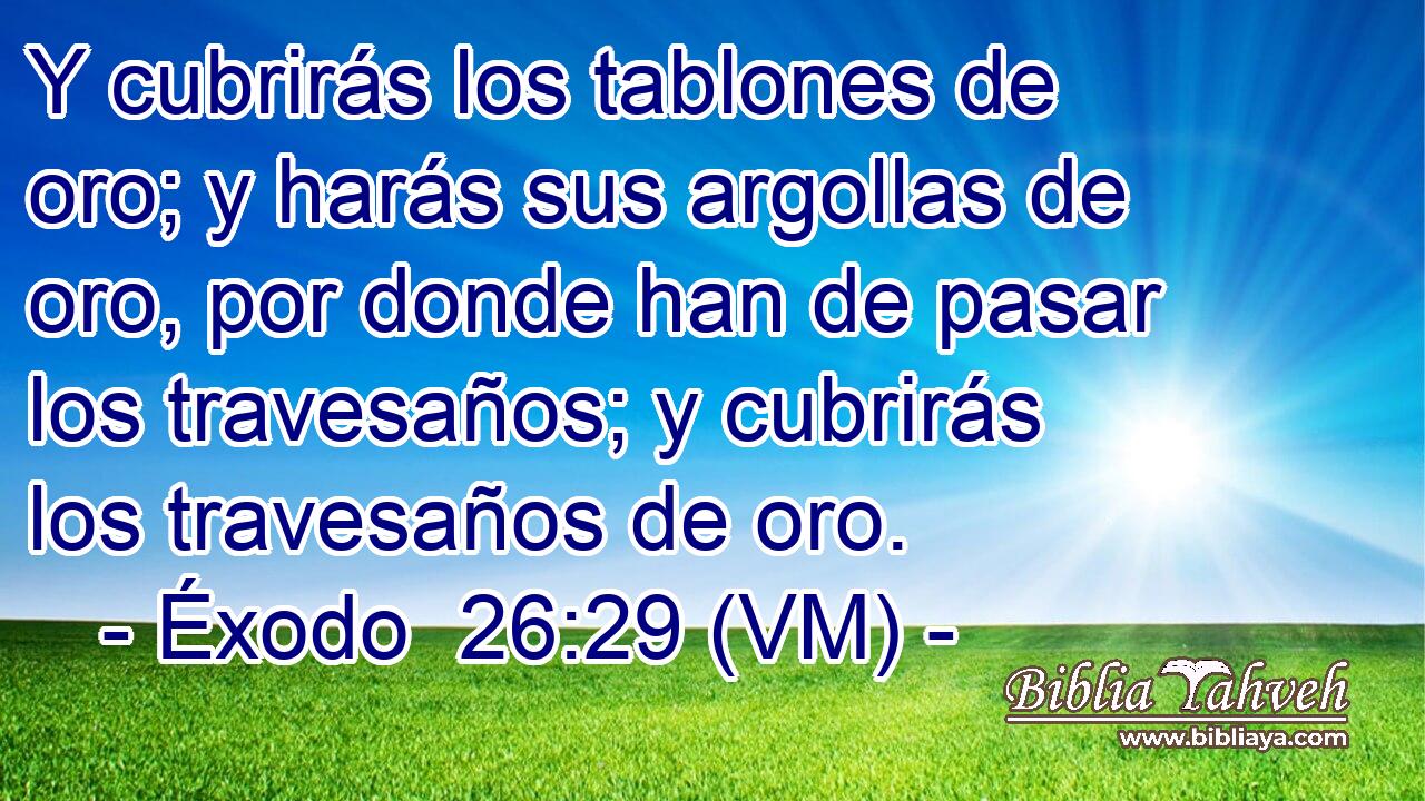  Y cubrirás los tablones de oro; y harás sus argollas de oro, por donde han de pasar los travesaños; y cubrirás los travesaños de oro. 