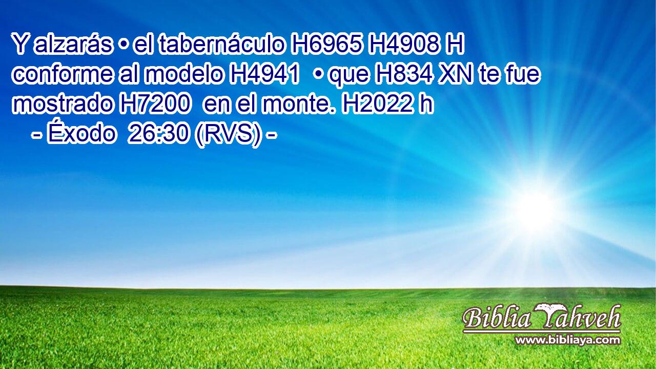 Y alzarás • el tabernáculo H6965 H4908 H conforme al modelo H4941  • que H834 XN te fue mostrado H7200  en el monte. H2022 h 
