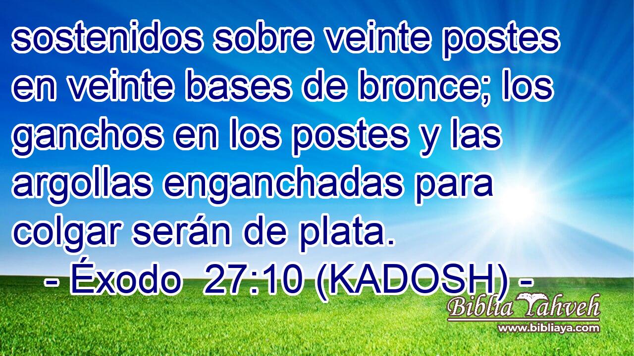  sostenidos sobre veinte postes en veinte bases de bronce; los ganchos en los postes y las argollas enganchadas para colgar serán de plata. 