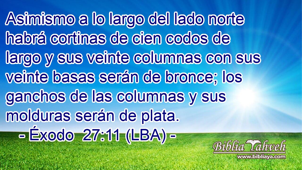 Asimismo a lo largo del lado norte habrá cortinas de cien codos de largo y sus veinte columnas con sus veinte basas serán de bronce; los ganchos de las columnas y sus molduras serán de plata.