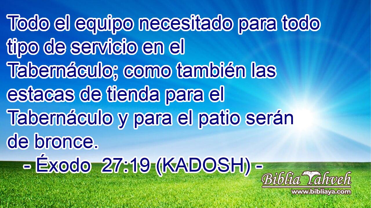  Todo el equipo necesitado para todo tipo de servicio en el Tabernáculo; como también las estacas de tienda para el Tabernáculo y para el patio serán de bronce. 