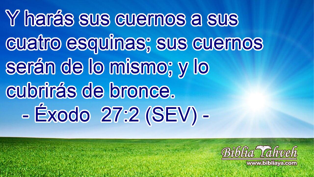 Y harás sus cuernos a sus cuatro esquinas; sus cuernos serán de lo mismo; y lo cubrirás de bronce.
