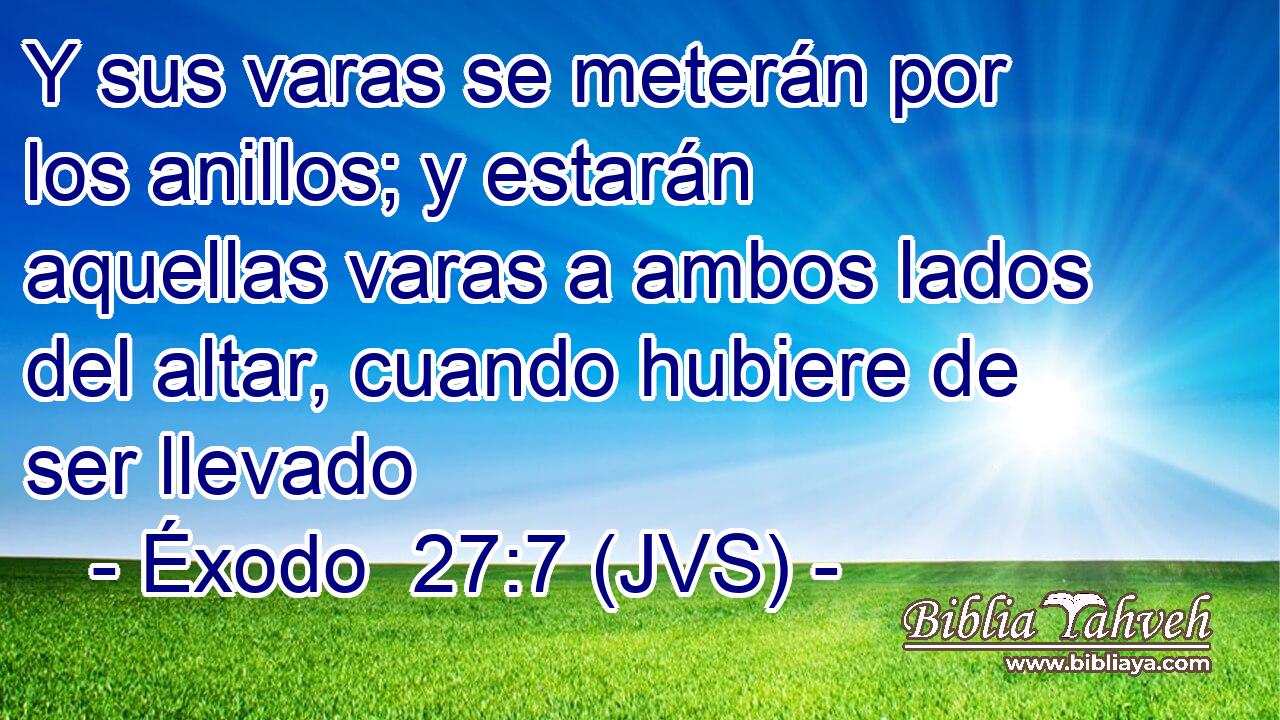 Y sus varas se meterán por los anillos; y estarán aquellas varas a ambos lados del altar, cuando hubiere de ser llevado