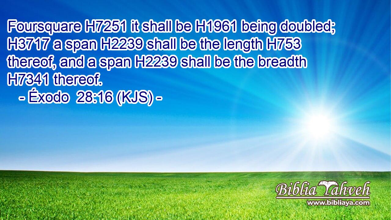 Foursquare H7251 it shall be H1961 being doubled; H3717 a span H2239 shall be the length H753 thereof, and a span H2239 shall be the breadth H7341 thereof.