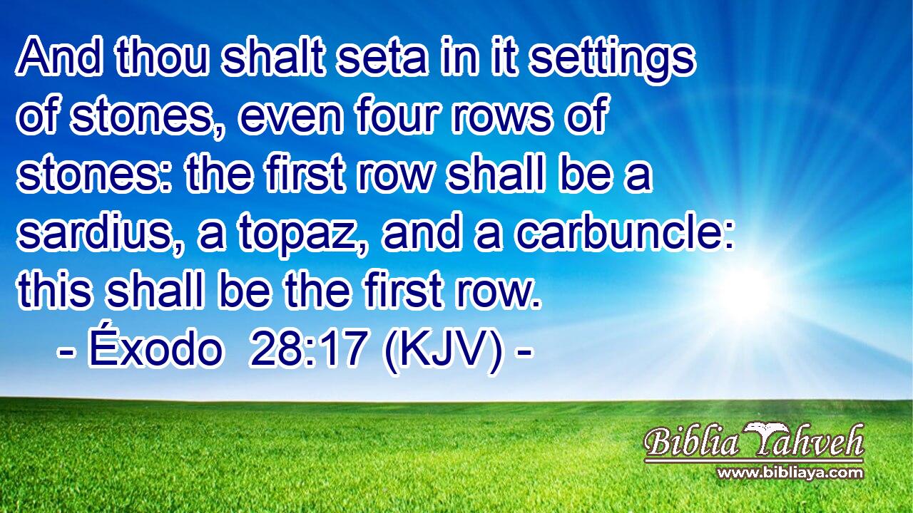 And thou shalt seta in it settings of stones, even four rows of stones: the first row shall be a sardius, a topaz, and a carbuncle: this shall be the first row.