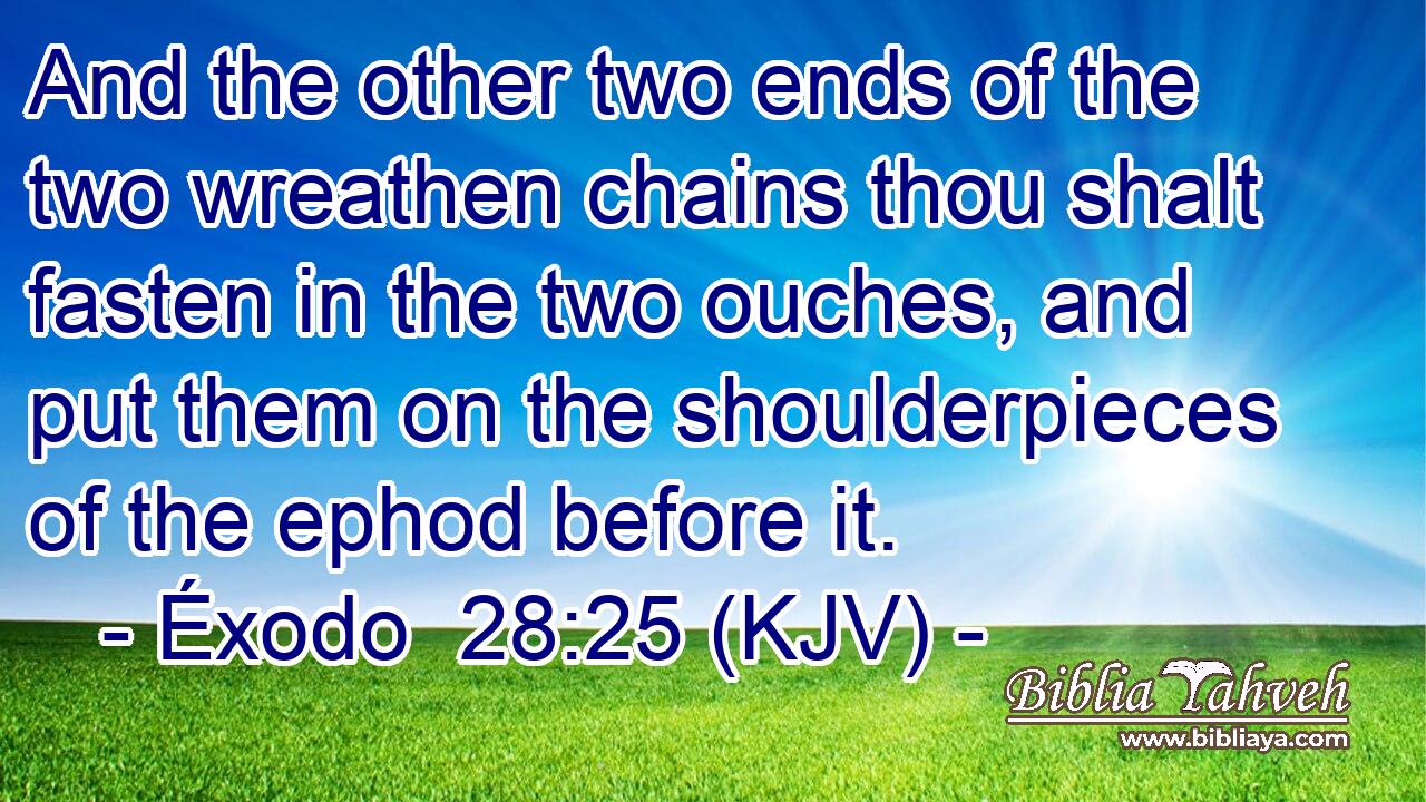 And the other two ends of the two wreathen chains thou shalt fasten in the two ouches, and put them on the shoulderpieces of the ephod before it.