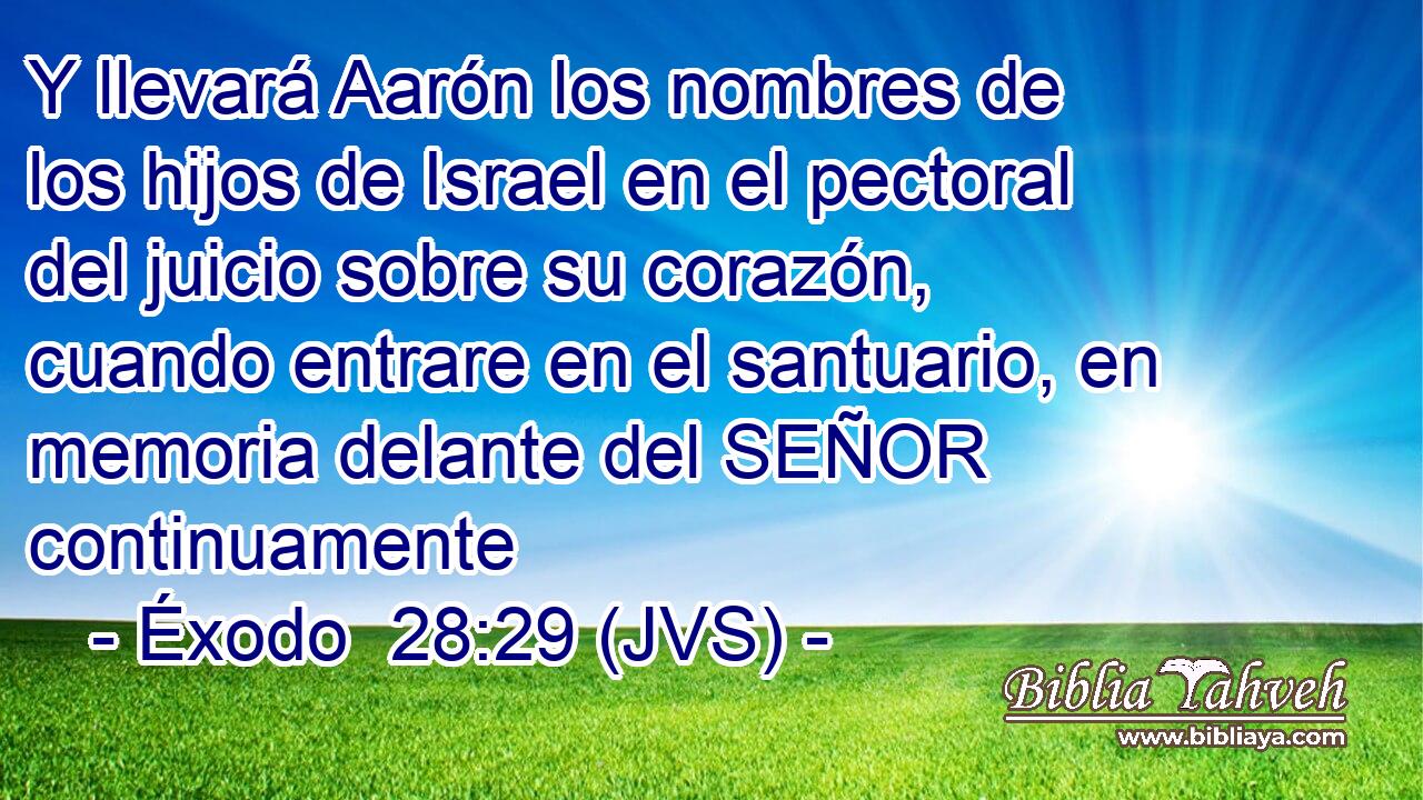 Y llevará Aarón los nombres de los hijos de Israel en el pectoral del juicio sobre su corazón, cuando entrare en el santuario, en memoria delante del SEÑOR continuamente