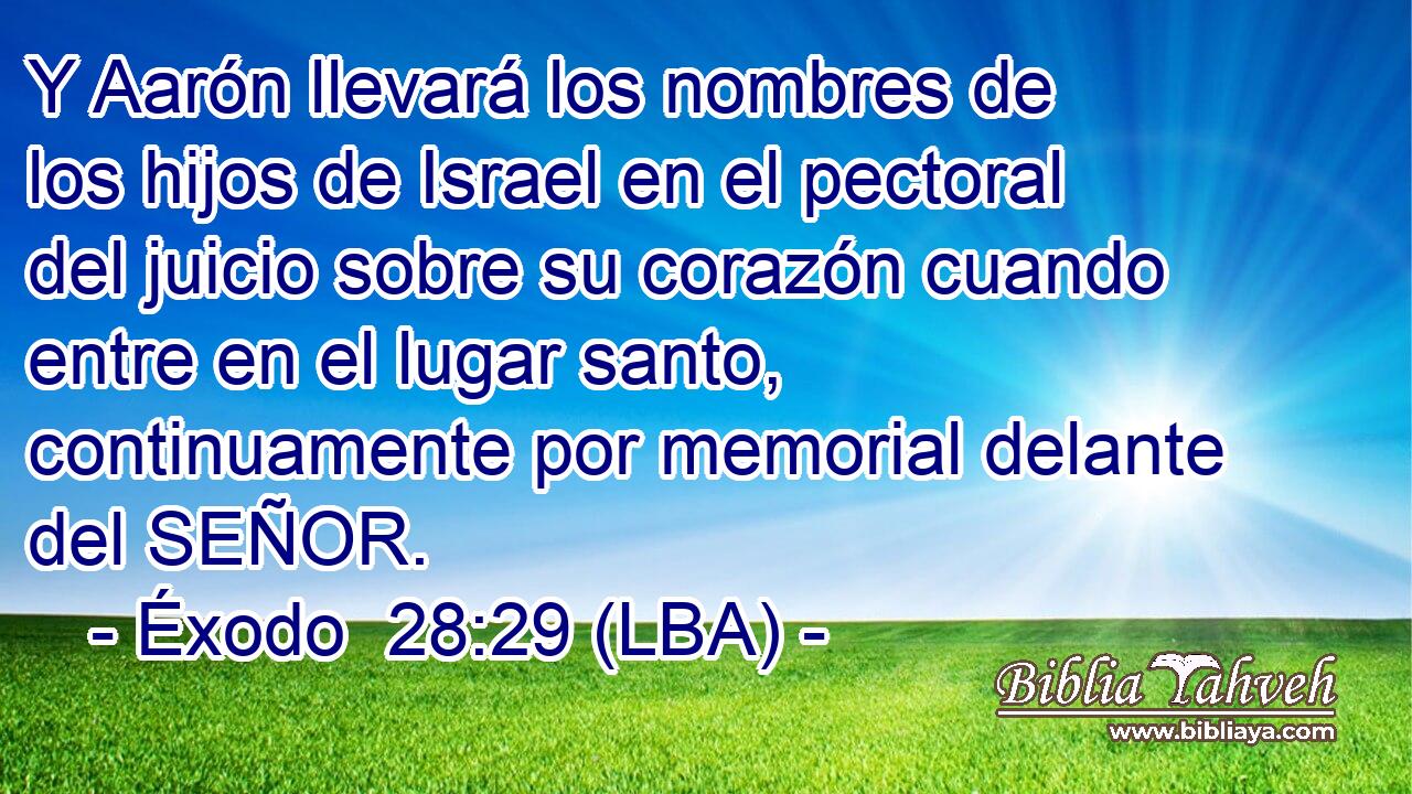 Y Aarón llevará los nombres de los hijos de Israel en el pectoral del juicio sobre su corazón cuando entre en el lugar santo, continuamente por memorial delante del SEÑOR.