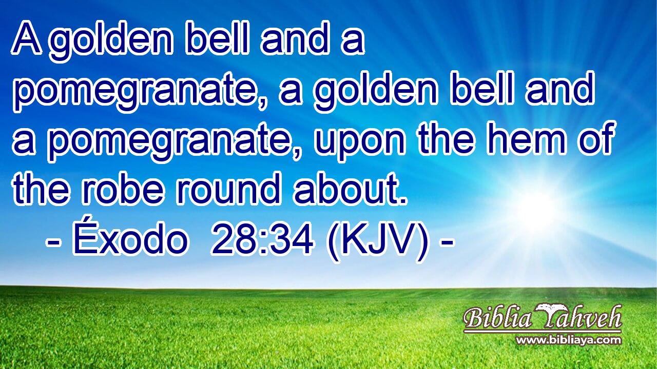 A golden bell and a pomegranate, a golden bell and a pomegranate, upon the hem of the robe round about.