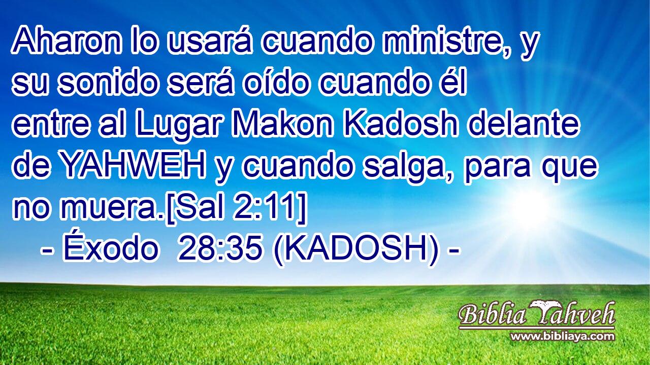  Aharon lo usará cuando ministre, y su sonido será oído cuando él entre al Lugar Makon Kadosh delante de YAHWEH y cuando salga, para que no muera.[Sal 2:11] 