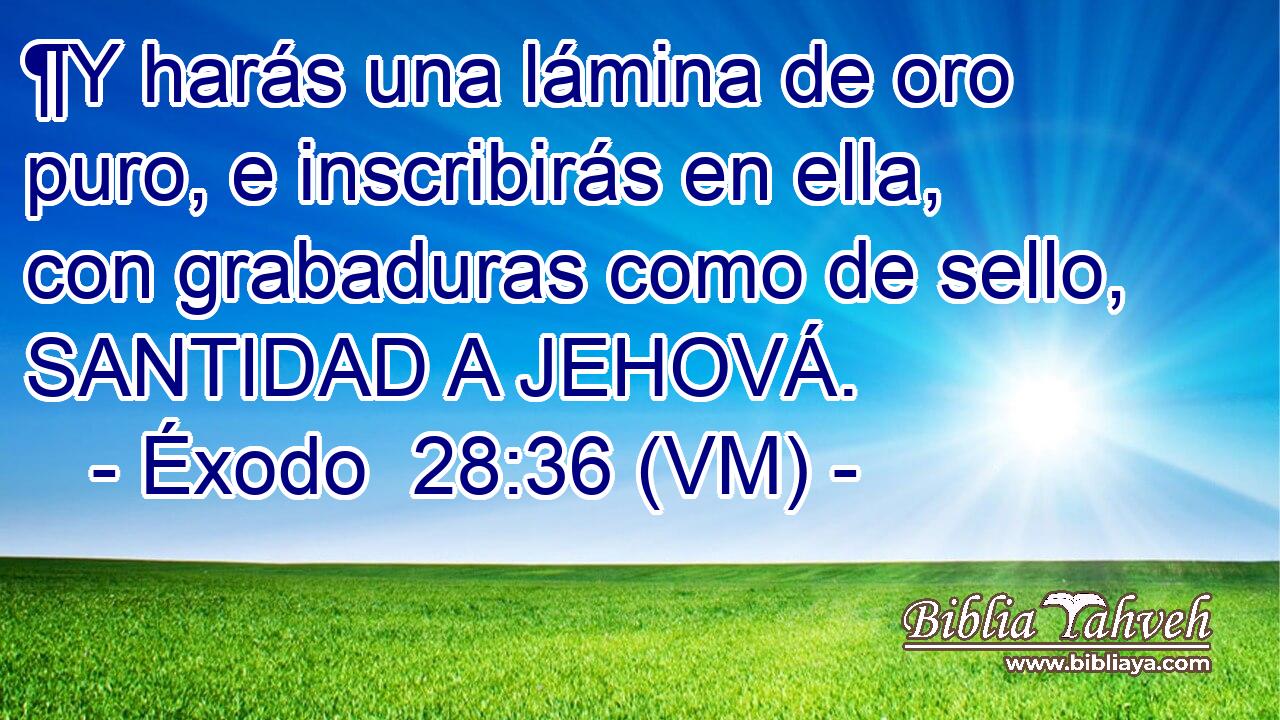  ¶Y harás una lámina de oro puro, e inscribirás en ella, con grabaduras como de sello, SANTIDAD A JEHOVÁ. 