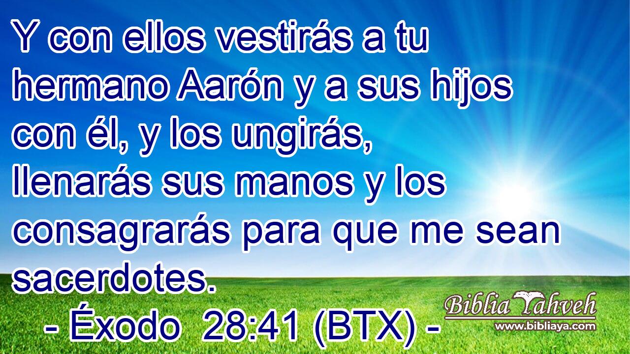 Y con ellos vestirás a tu hermano Aarón y a sus hijos con él, y los ungirás, llenarás sus manos y los consagrarás para que me sean sacerdotes.