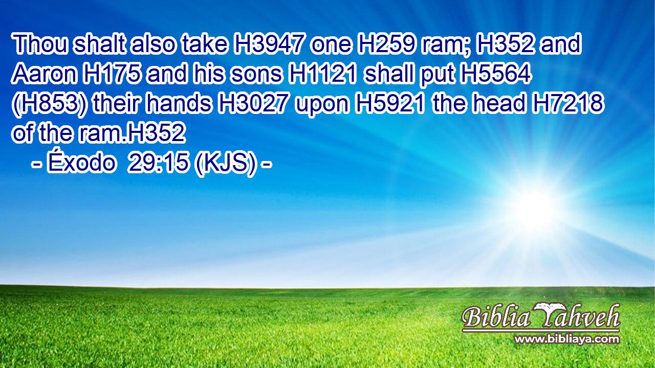 Thou shalt also take H3947 one H259 ram; H352 and Aaron H175 and his sons H1121 shall put H5564 (H853) their hands H3027 upon H5921 the head H7218 of the ram.H352