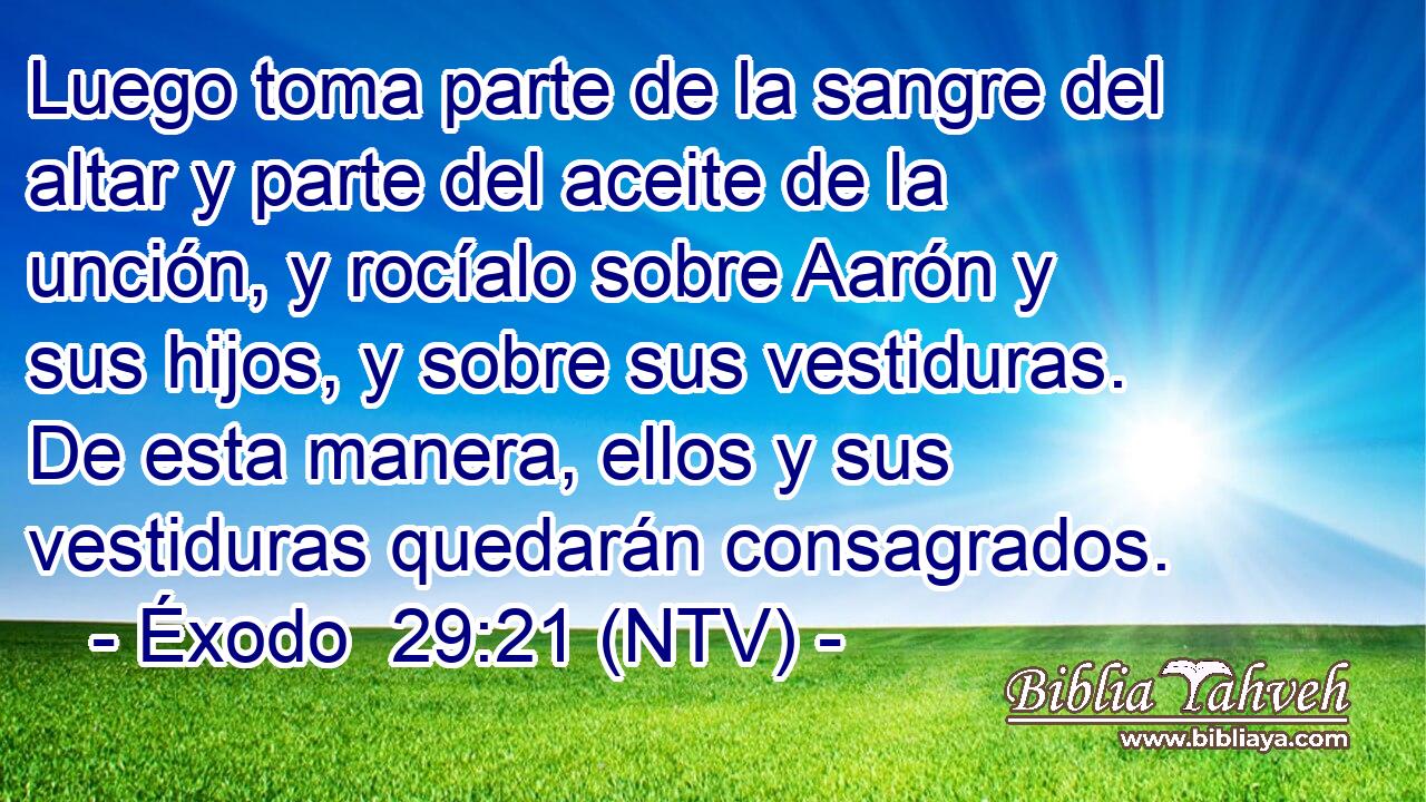 Luego toma parte de la sangre del altar y parte del aceite de la unción, y rocíalo sobre Aarón y sus hijos, y sobre sus vestiduras. De esta manera, ellos y sus vestiduras quedarán consagrados.