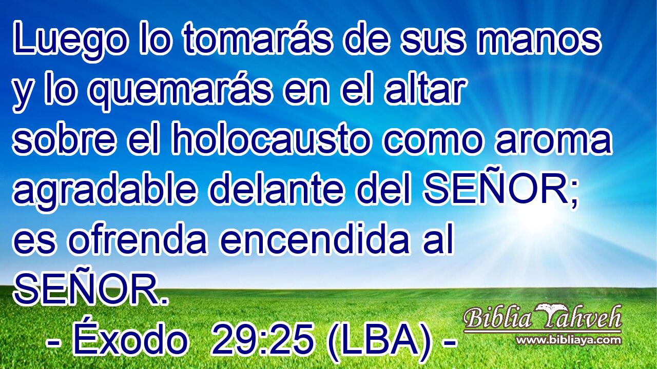 Luego lo tomarás de sus manos y lo quemarás en el altar sobre el holocausto como aroma agradable delante del SEÑOR; es ofrenda encendida al SEÑOR.