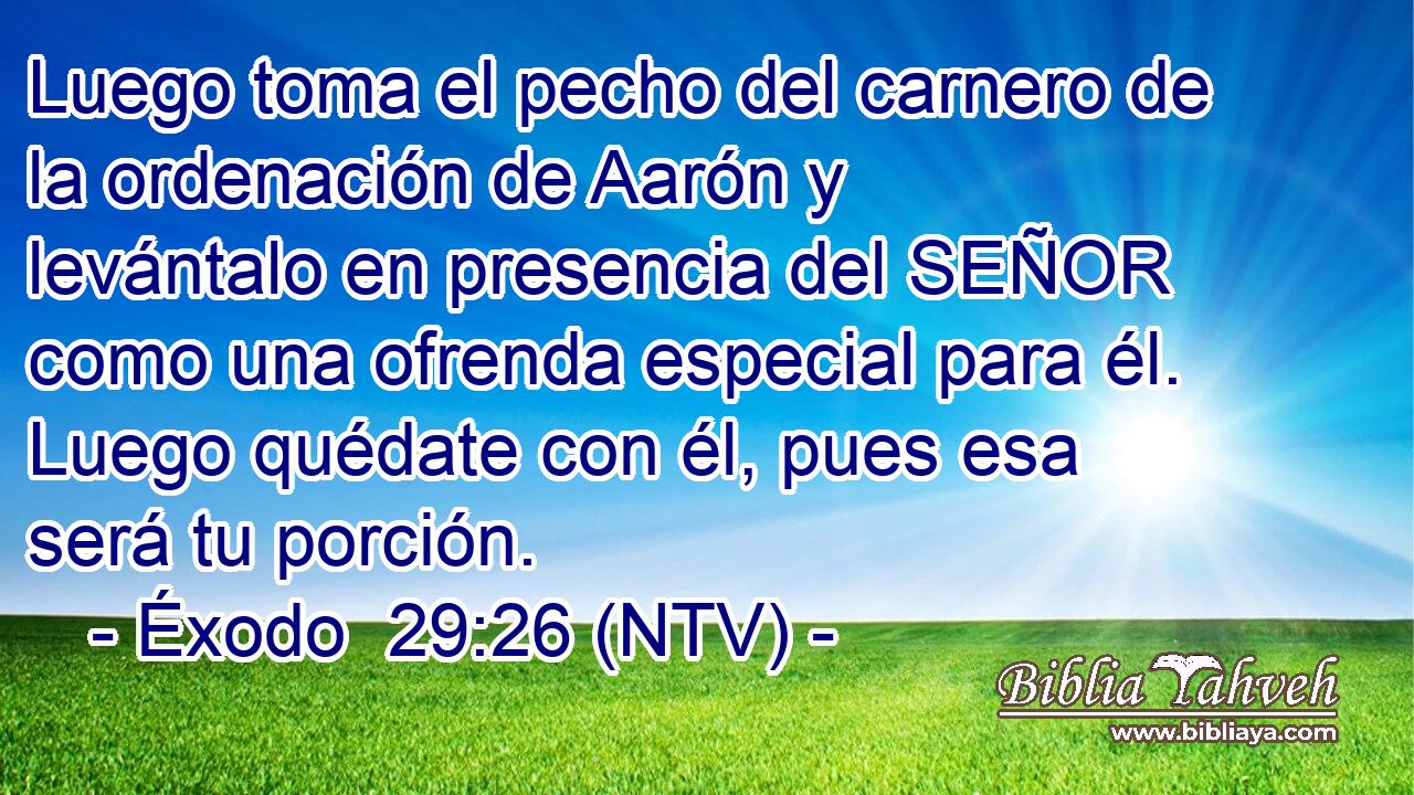 Luego toma el pecho del carnero de la ordenación de Aarón y levántalo en presencia del SEÑOR como una ofrenda especial para él. Luego quédate con él, pues esa será tu porción.