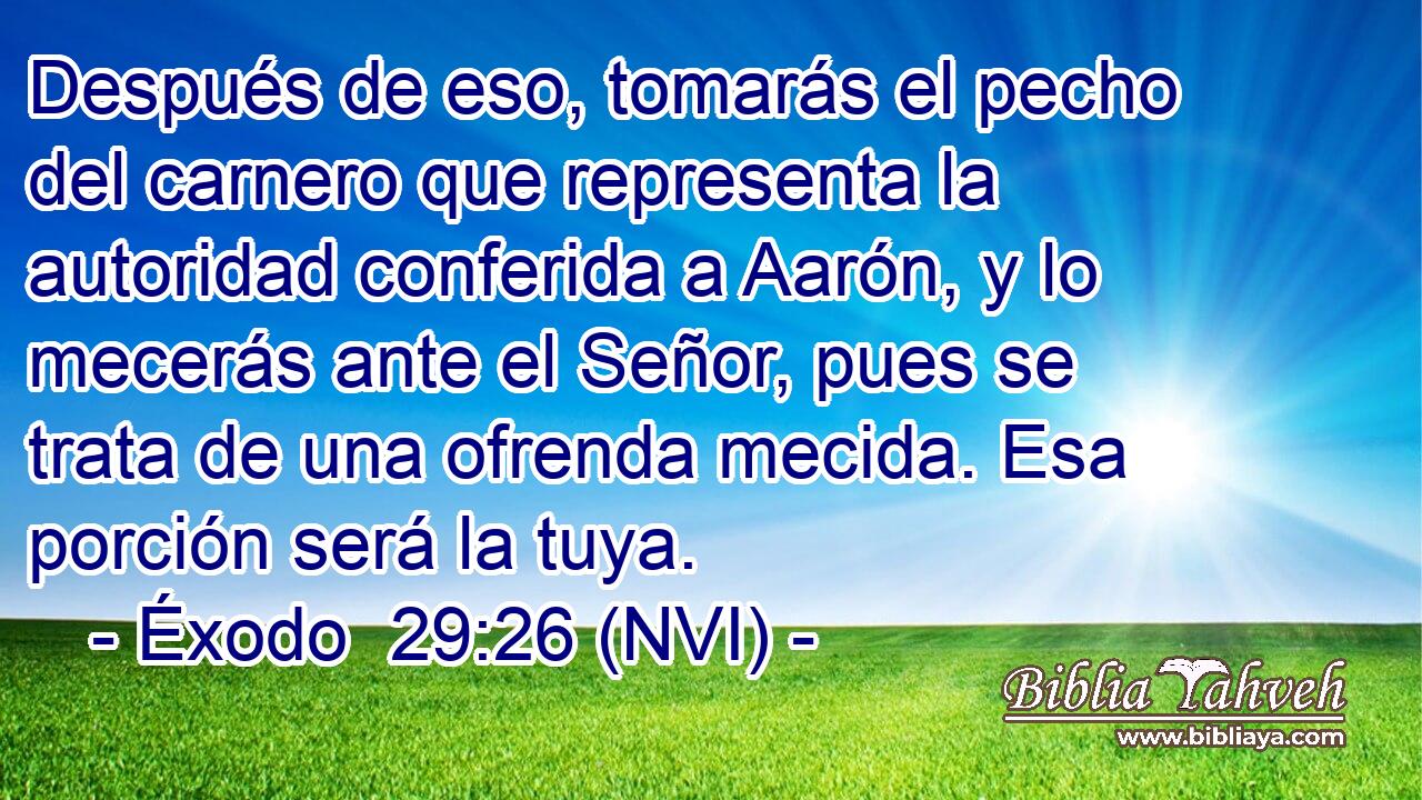  Después de eso, tomarás el pecho del carnero que representa la autoridad conferida a Aarón, y lo mecerás ante el Señor, pues se trata de una ofrenda mecida. Esa porción será la tuya. 