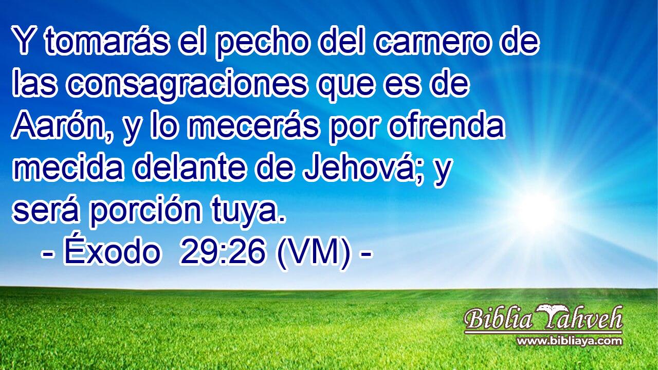  Y tomarás el pecho del carnero de las consagraciones que es de Aarón, y lo mecerás por ofrenda mecida delante de Jehová; y  será porción tuya. 