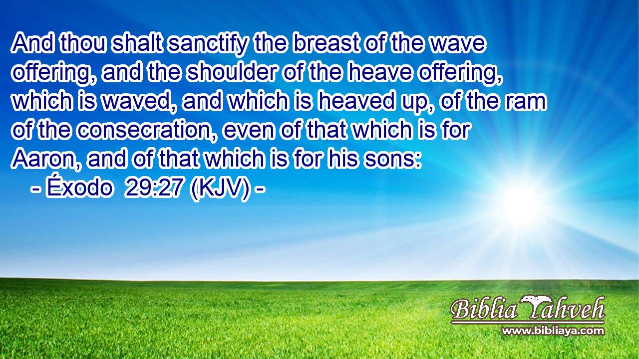 And thou shalt sanctify the breast of the wave offering, and the shoulder of the heave offering, which is waved, and which is heaved up, of the ram of the consecration, even of that which is for Aaron, and of that which is for his sons: