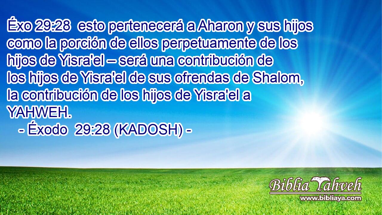  esto pertenecerá a Aharon y sus hijos como la porción de ellos perpetuamente de los hijos de Yisra'el – será una contribución de los hijos de Yisra'el de sus ofrendas de Shalom, la contribución de los hijos de Yisra'el a YAHWEH. 