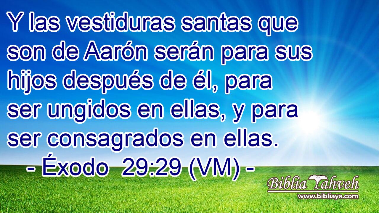  Y las vestiduras santas que son de Aarón serán para sus hijos después de él, para ser ungidos en ellas, y para ser consagrados en ellas. 