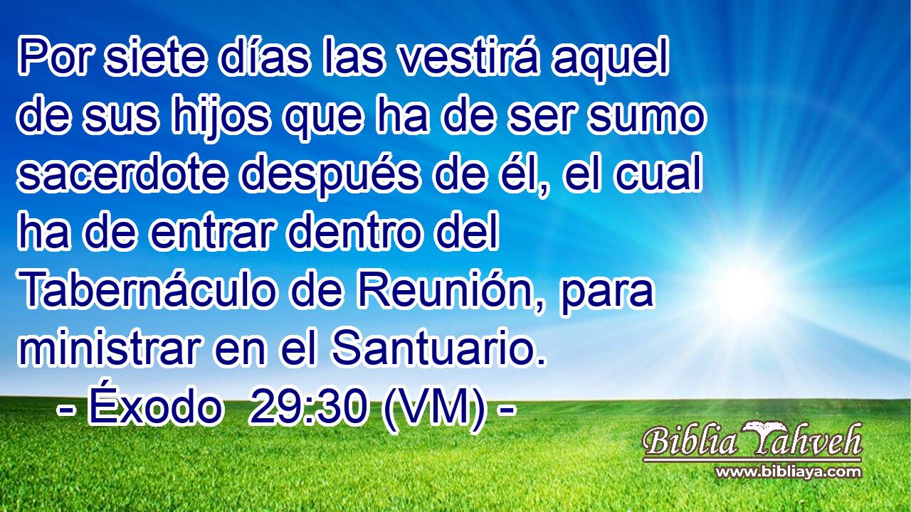  Por siete días las vestirá aquel de sus hijos que ha de ser sumo sacerdote después de él, el cual ha de entrar dentro del Tabernáculo de Reunión, para ministrar en el Santuario. 