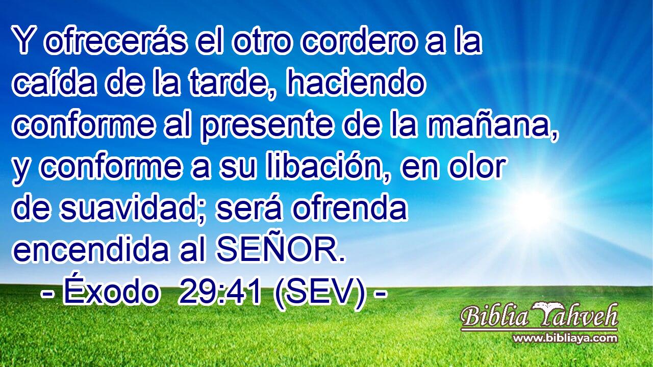 Y ofrecerás el otro cordero a la caída de la tarde, haciendo conforme al presente de la mañana, y conforme a su libación, en olor de suavidad; será ofrenda encendida al SEÑOR.