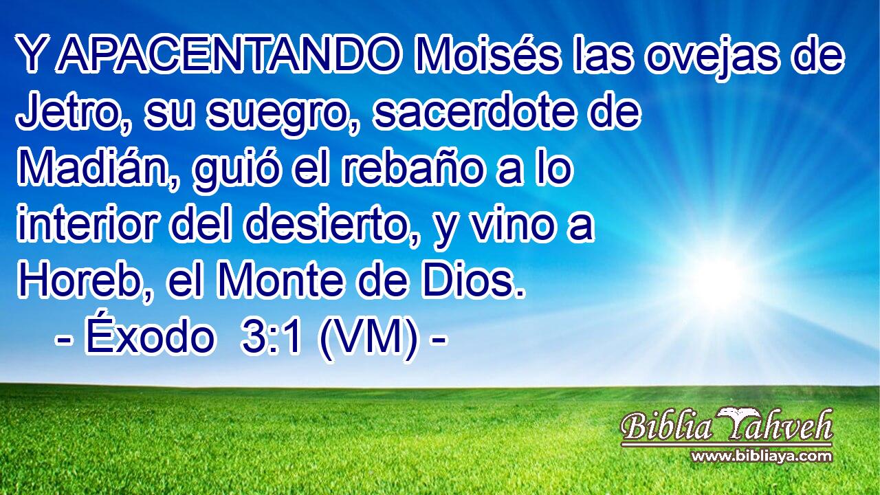  Y APACENTANDO Moisés las ovejas de Jetro, su suegro, sacerdote de Madián, guió el rebaño a lo interior del desierto, y vino a Horeb, el Monte de Dios. 