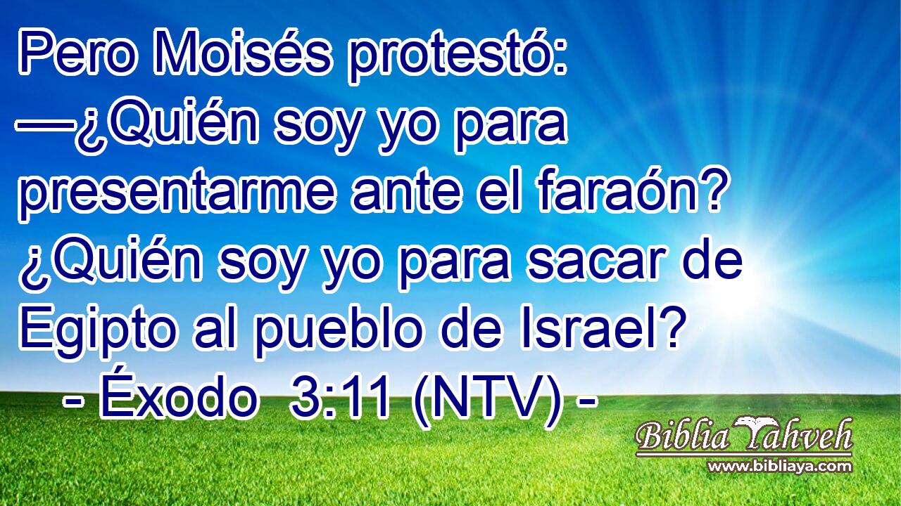 Pero Moisés protestó: —¿Quién soy yo para presentarme ante el faraón? ¿Quién soy yo para sacar de Egipto al pueblo de Israel?