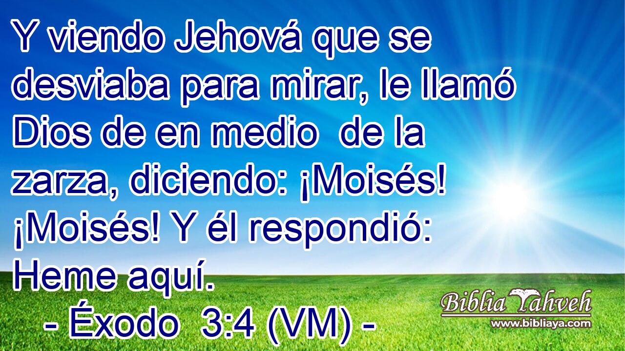  Y viendo Jehová que se desviaba para mirar, le llamó Dios de en medio  de la zarza, diciendo: ¡Moisés! ¡Moisés! Y él respondió: Heme aquí. 