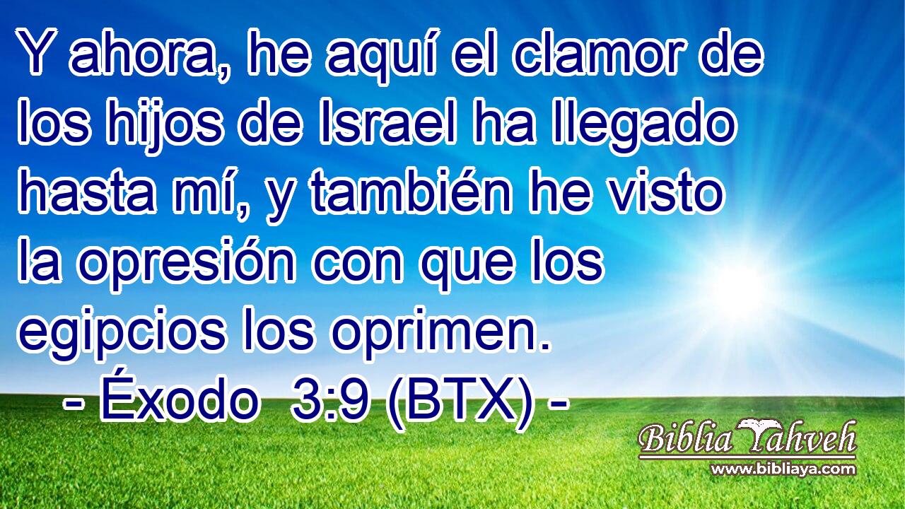Y ahora, he aquí el clamor de los hijos de Israel ha llegado hasta mí, y también he visto la opresión con que los egipcios los oprimen.