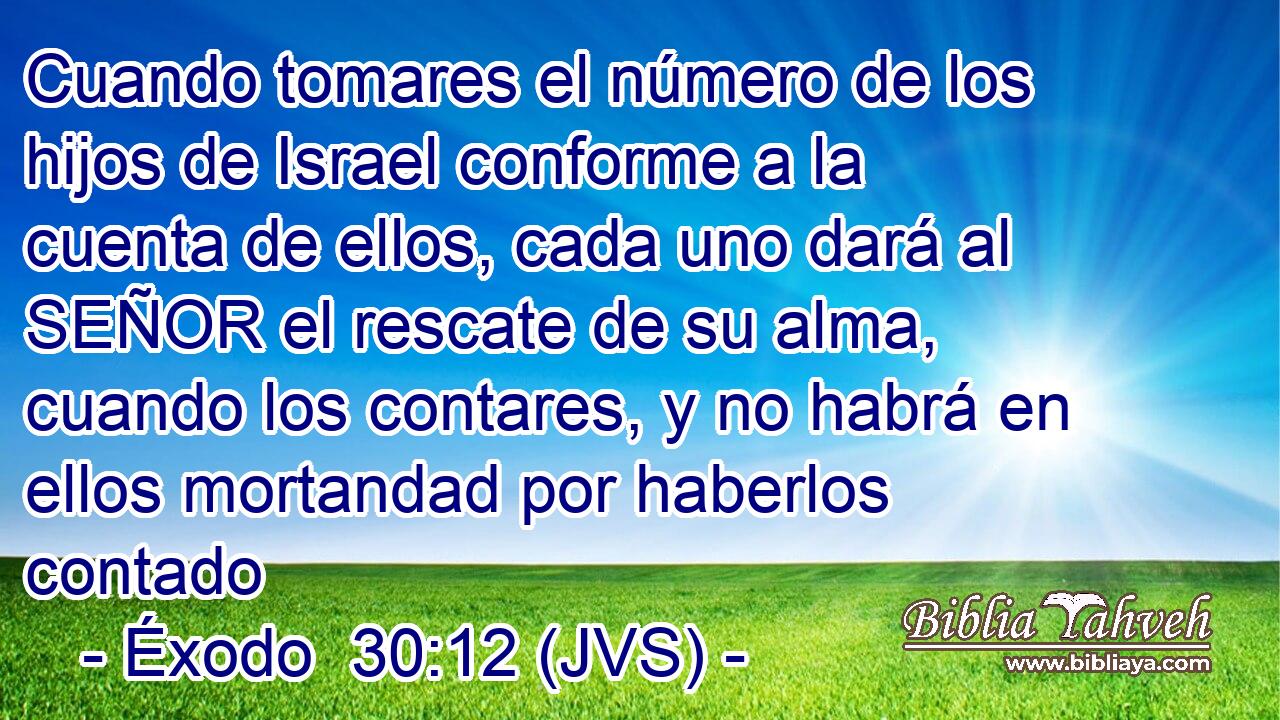 Cuando tomares el número de los hijos de Israel conforme a la cuenta de ellos, cada uno dará al SEÑOR el rescate de su alma, cuando los contares, y no habrá en ellos mortandad por haberlos contado