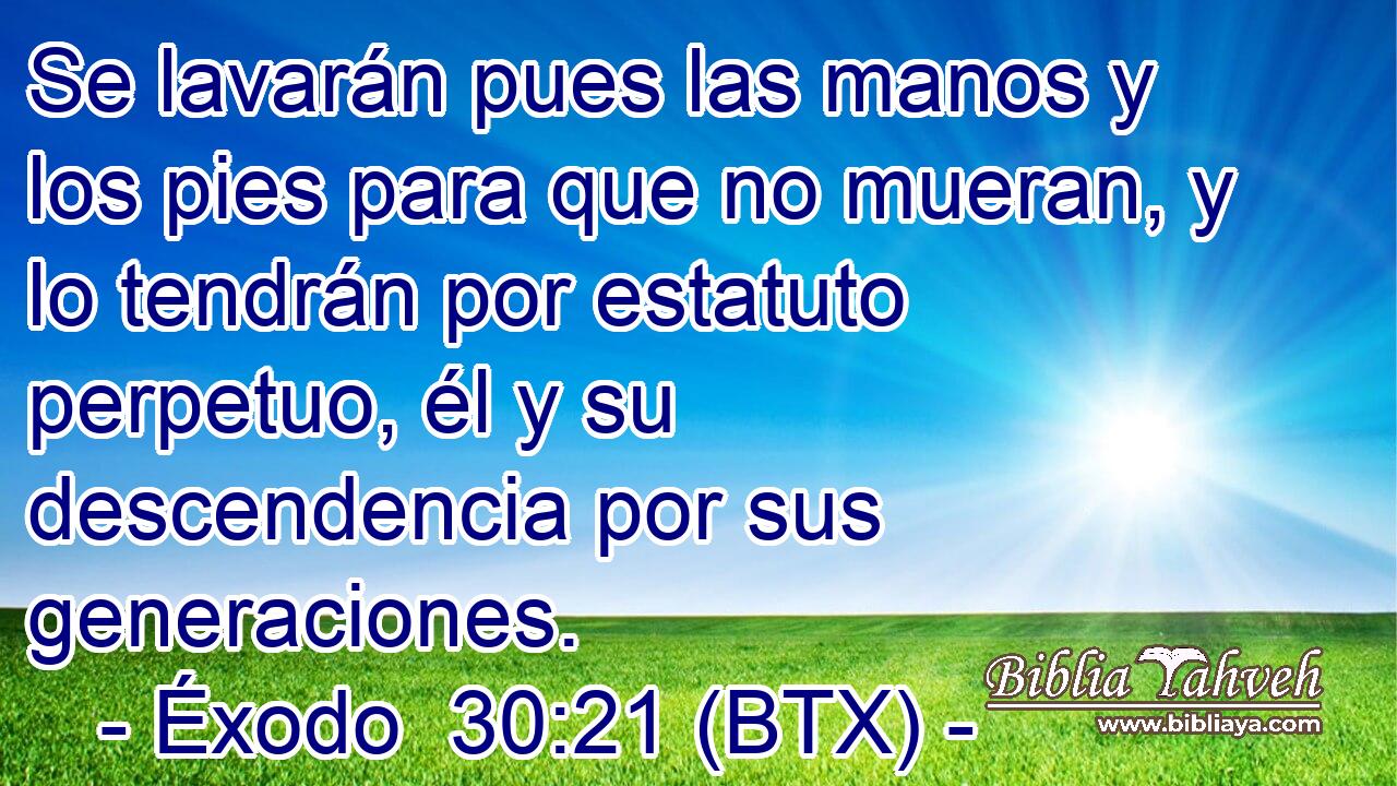 Se lavarán pues las manos y los pies para que no mueran, y lo tendrán por estatuto perpetuo, él y su descendencia por sus generaciones.