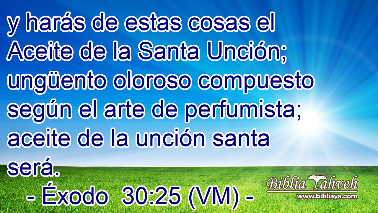  y harás de estas cosas el Aceite de la Santa Unción; ungüento oloroso compuesto según el arte de perfumista; aceite de la unción santa será. 