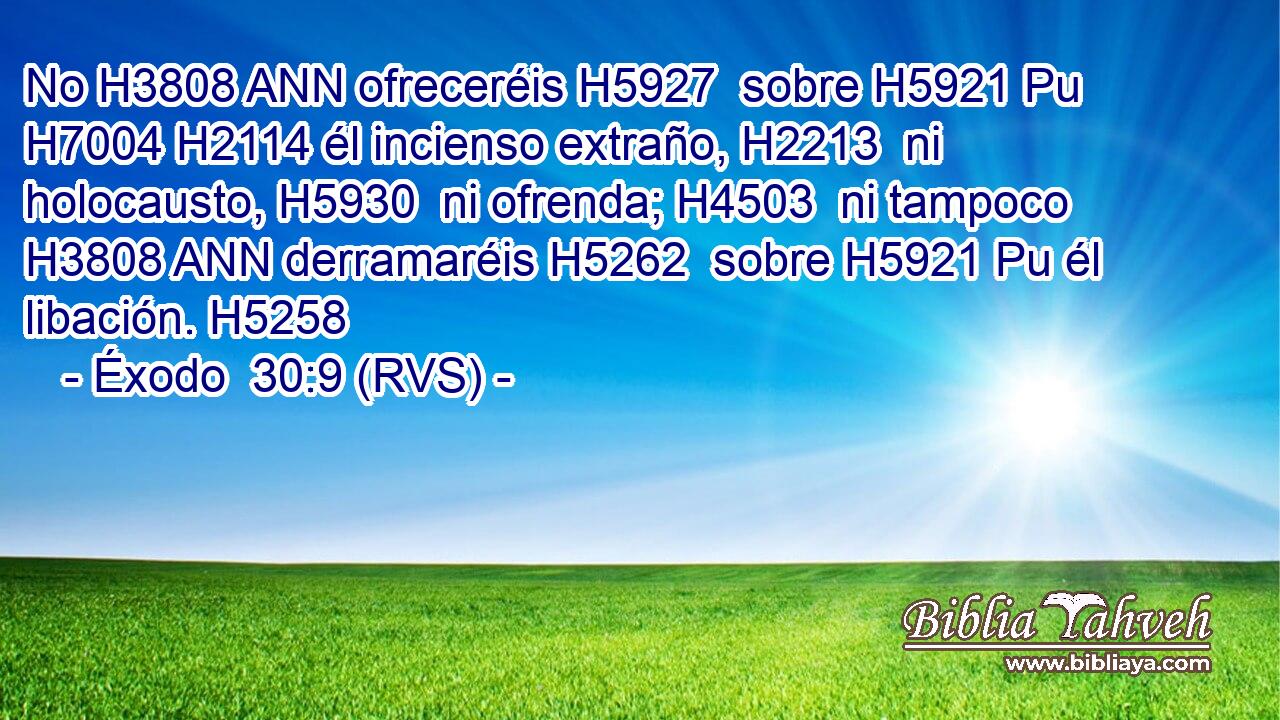 No H3808 ANN ofreceréis H5927  sobre H5921 Pu H7004 H2114 él incienso extraño, H2213  ni holocausto, H5930  ni ofrenda; H4503  ni tampoco H3808 ANN derramaréis H5262  sobre H5921 Pu él libación. H5258  