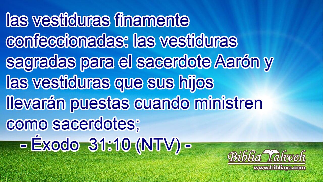 las vestiduras finamente confeccionadas: las vestiduras sagradas para el sacerdote Aarón y las vestiduras que sus hijos llevarán puestas cuando ministren como sacerdotes;