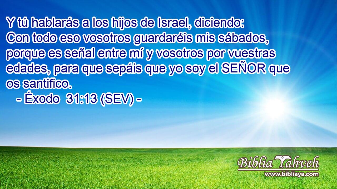 Y tú hablarás a los hijos de Israel, diciendo: Con todo eso vosotros guardaréis mis sábados, porque es señal entre mí y vosotros por vuestras edades, para que sepáis que yo soy el SEÑOR que os santifico.