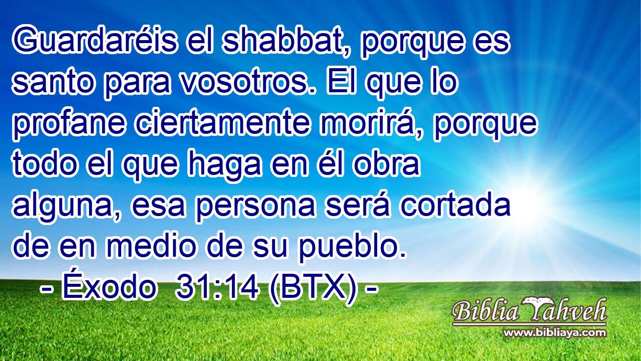 Guardaréis el shabbat, porque es santo para vosotros. El que lo profane ciertamente morirá, porque todo el que haga en él obra alguna, esa persona será cortada de en medio de su pueblo.