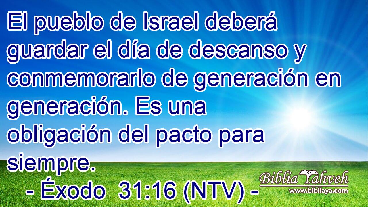 El pueblo de Israel deberá guardar el día de descanso y conmemorarlo de generación en generación. Es una obligación del pacto para siempre.