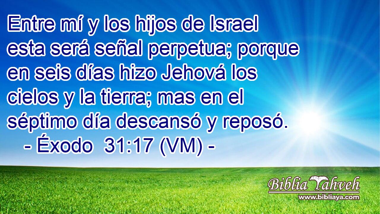  Entre mí y los hijos de Israel esta será señal perpetua; porque en seis días hizo Jehová los cielos y la tierra; mas en el séptimo día descansó y reposó. 