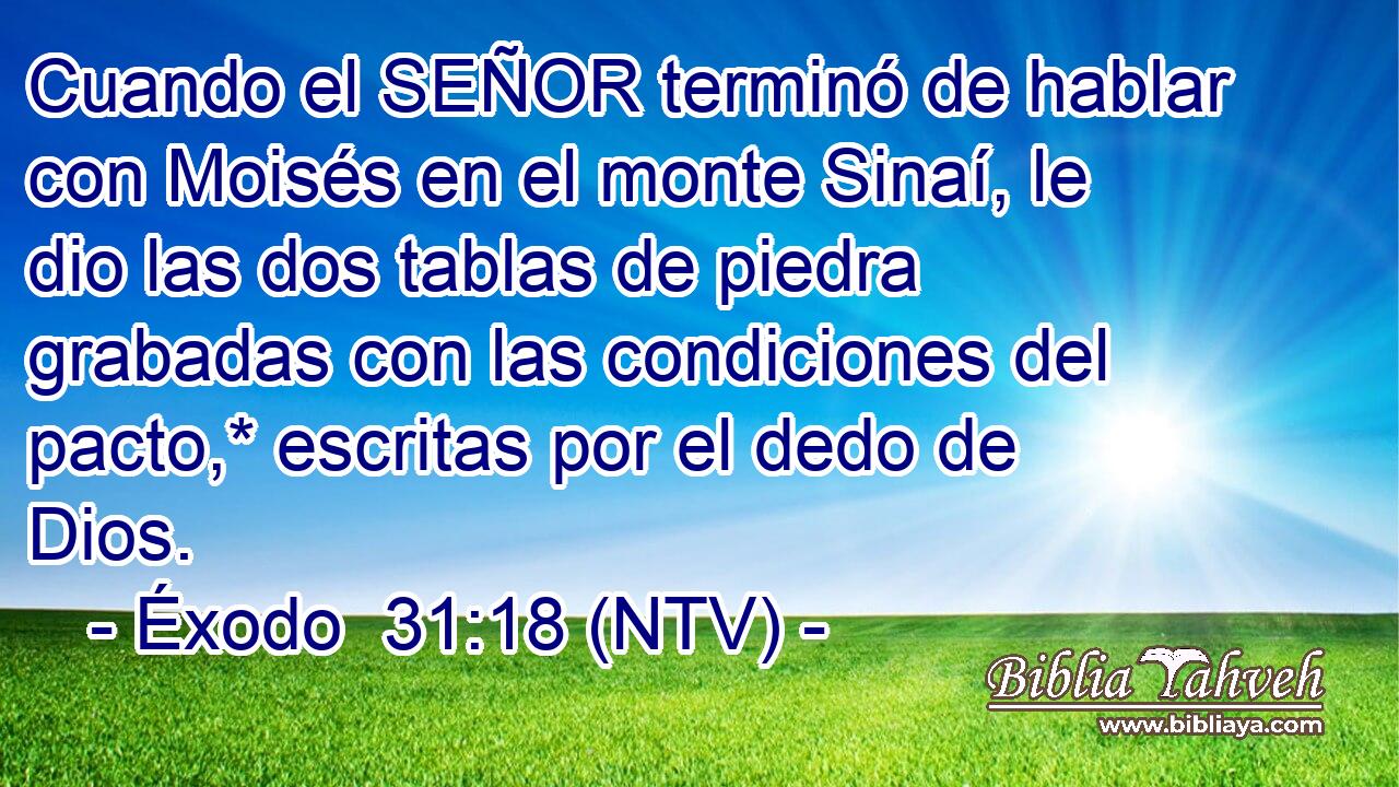 Cuando el SEÑOR terminó de hablar con Moisés en el monte Sinaí, le dio las dos tablas de piedra grabadas con las condiciones del pacto,* escritas por el dedo de Dios.