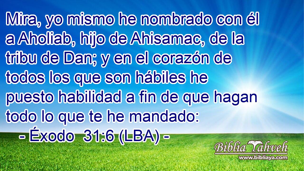 Mira, yo mismo he nombrado con él a Aholiab, hijo de Ahisamac, de la tribu de Dan; y en el corazón de todos los que son hábiles he puesto habilidad a fin de que hagan todo lo que te he mandado: